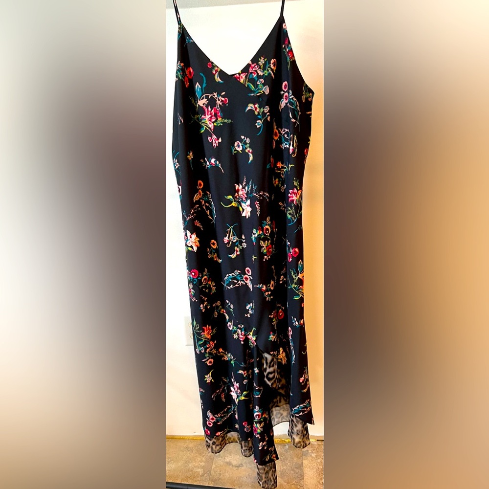 Large spaghetti strap dress. Floral with leopard print. With tags.